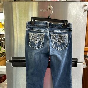 Antique Rivet mid rise tapered leg Jeans women’s size 29 blue fancy pockets